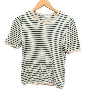 Preppy Zara scoop neck sweater striped Blair Waldorf casual school short sleeve